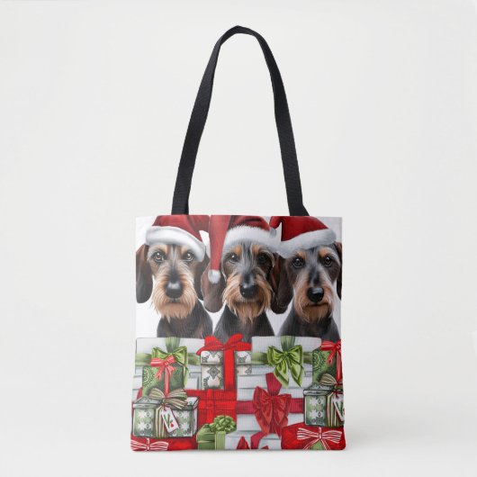 Wirehair Dachshund Kerst Canvas tas (Voorkant)