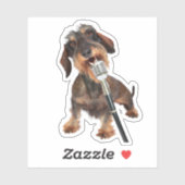 Wirehair Dachshund Singing Sticker (Vel)