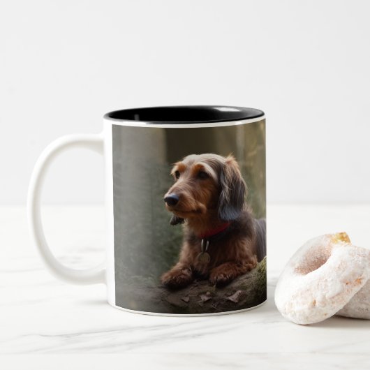 Wirehaire Dachshund in Forest Two-Tone Coffee Mok (Met donut)