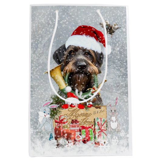 Wirehaire Pointer, Dog Kerstmis Medium Cadeauzakje (Voorkant)