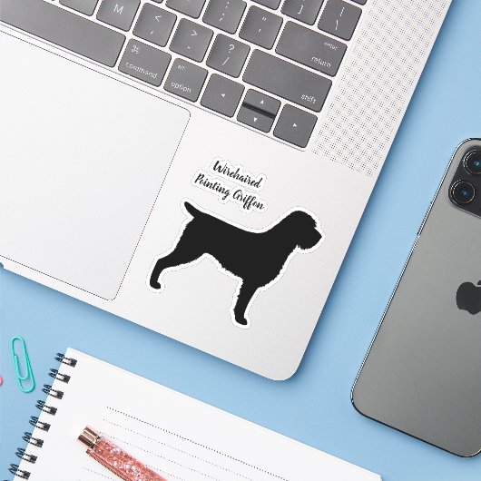 Wirehaire Pointing Griffon Dog Silhouette Sticker (Laptop met iPhone)