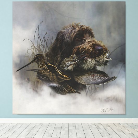 Wirehaire Pointing Griffon, Woodcock-jacht Canvas Afdruk (Insitu (Houten vloer))