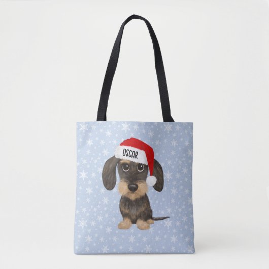 Wirehaired Dachshund Santa Teckel Dog Custom Name Draagtas (Voorkant)