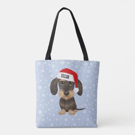 Wirehaired Dachshund Santa Teckel Dog Custom Name Draagtas (Achterkant)