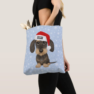 Wirehaired Dachshund Santa Teckel Dog Custom Name Draagtas