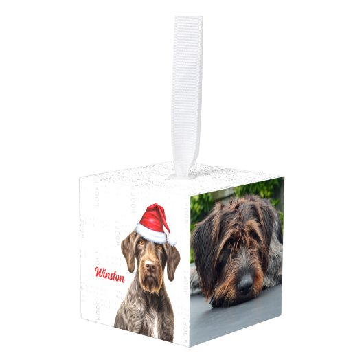 Wirehaired Pointer Dog Two Photo Christmas Holiday Kubus Ornament (Voorkant hoekig)