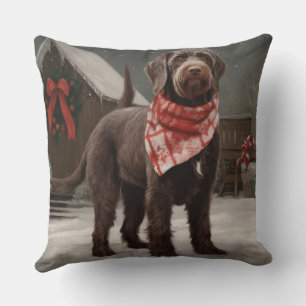 Wirehaired Pointing Dog in Sneeuw Kerstmis Kussen