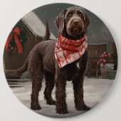 Wirehaired Pointing Dog in Sneeuw Kerstmis Ronde Button 6,0 Cm (Voorkant)