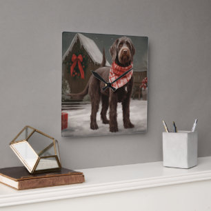 Wirehaired Pointing Dog in Sneeuw Kerstmis Vierkante Klok