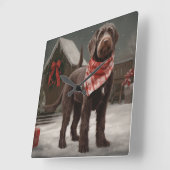 Wirehaired Pointing Dog in Sneeuw Kerstmis Vierkante Klok (Hoek)