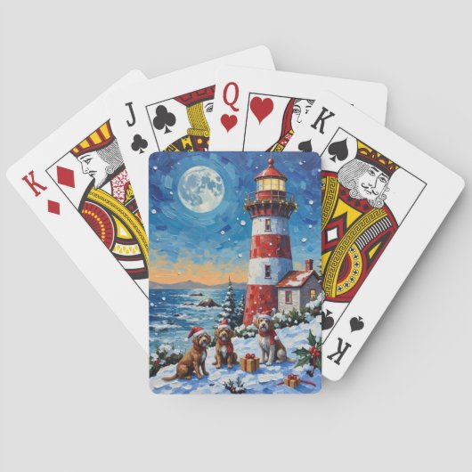 Wirehaired Pointing Griffon Christmas Lighthouse Pokerkaarten (Achterkant)