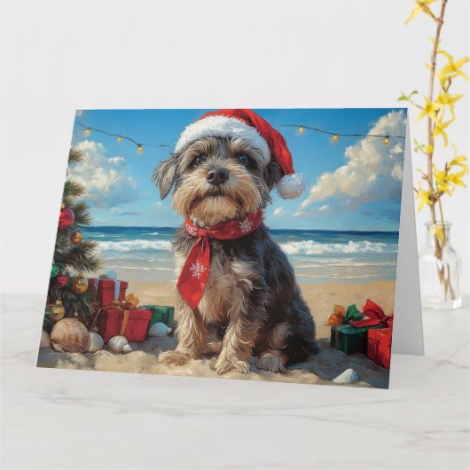 Wirehaired Pointing Griffon Dog Christmas Beach Kaart (Gele Bloem)