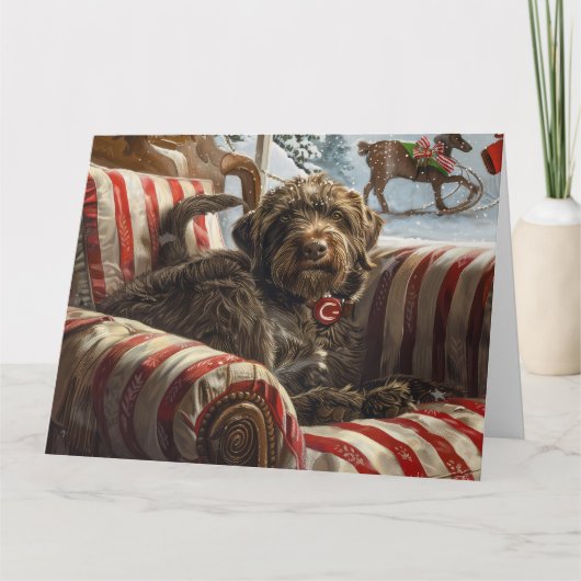 Wirehaired Pointing Griffon Dog Kerstfeest Kaart (Voorkant)