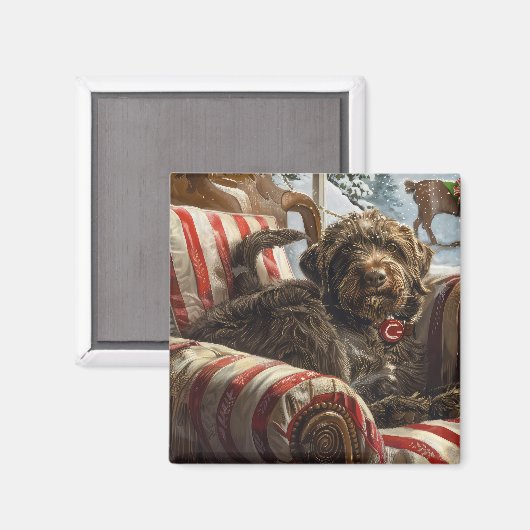 Wirehaired Pointing Griffon Dog Kerstfeest Magneet (Voorkant / Achterkant)