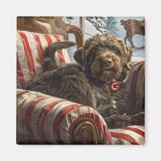 Wirehaired Pointing Griffon Dog Kerstfeest Magneet (Voorkant)