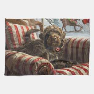 Wirehaired Pointing Griffon Dog Kerstfeest Theedoek