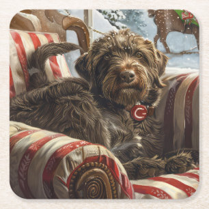 Wirehaired Pointing Griffon Dog Kerstfeest Vierkante Kartonnen Onderzetter