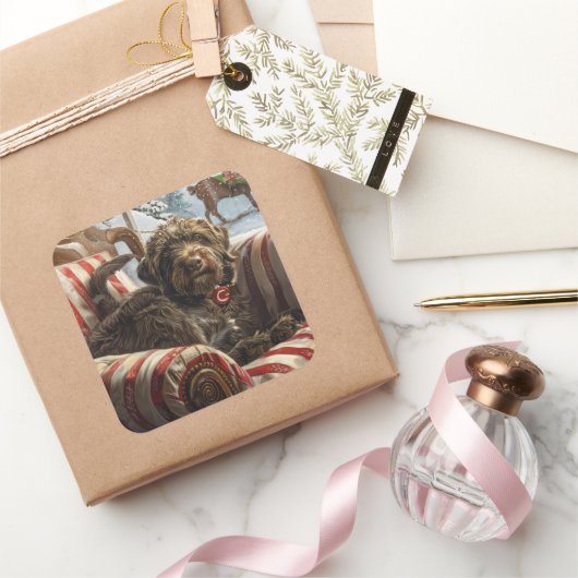 Wirehaired Pointing Griffon Dog Kerstfeest Vierkante Sticker (Geschenken)