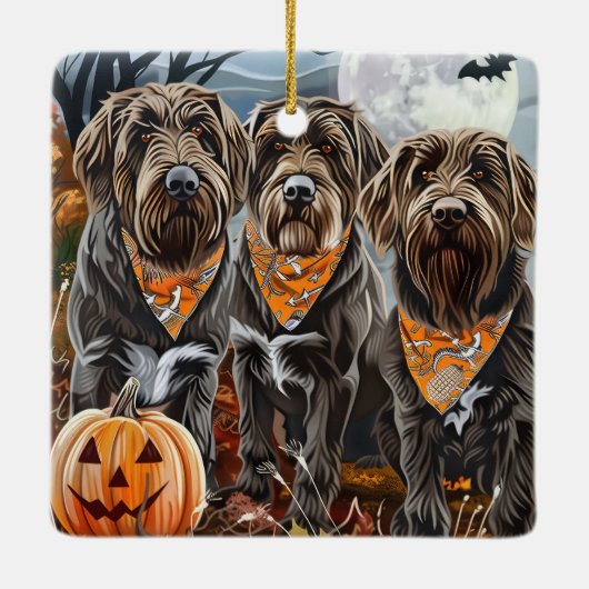 Wirehaired Pointing Griffon Halloween Spooky Keramisch Ornament (Achterkant)