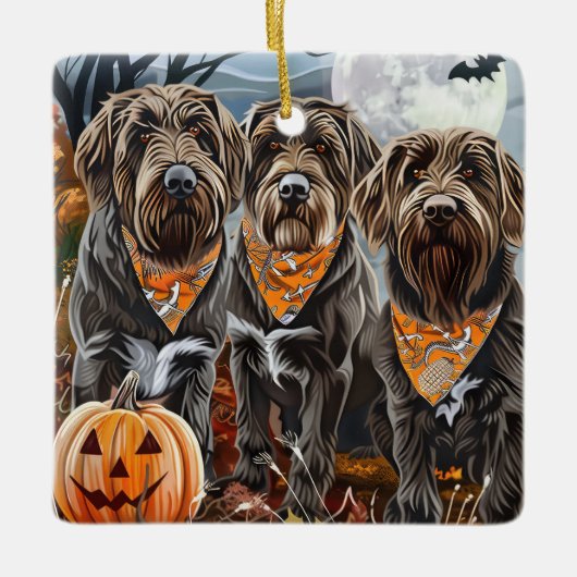 Wirehaired Pointing Griffon Halloween Spooky Keramisch Ornament (Voorkant)