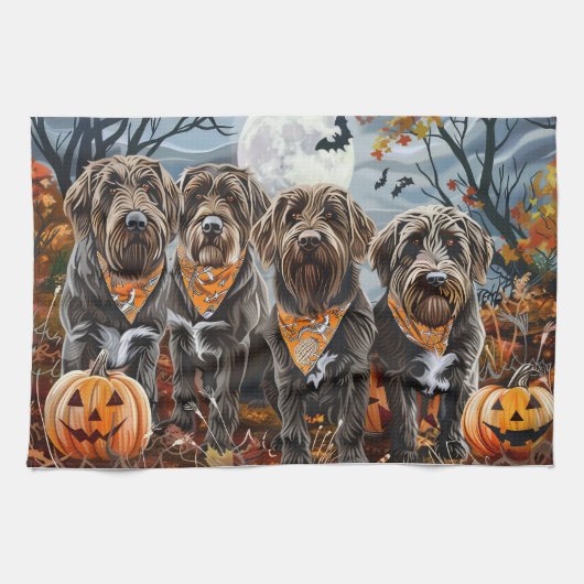 Wirehaired Pointing Griffon Halloween Spooky Theedoek (Horizontaal)