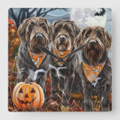 Wirehaired Pointing Griffon Halloween Spooky Vierkante Klok (Voorkant)
