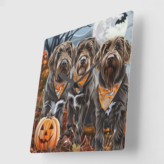 Wirehaired Pointing Griffon Halloween Spooky Vierkante Klok (Hoek)