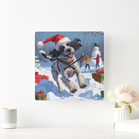 Wirehaired Pointing Griffon in Snow Christmas Pet Vierkante Klok (Huis)