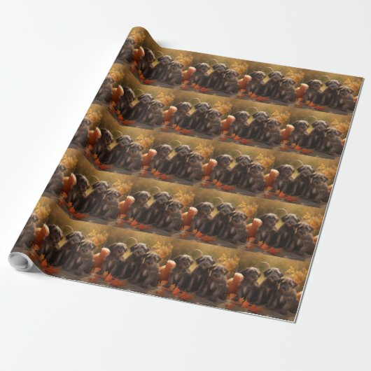 Wirehaired Pointing Griffon Puppy Autumn Cadeaupapier (Uitgerold)