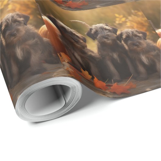 Wirehaired Pointing Griffon Puppy Autumn Cadeaupapier (Rol Hoek)
