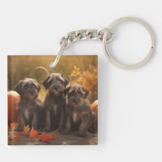Wirehaired Pointing Griffon Puppy Autumn Sleutelhanger (Achterkant)