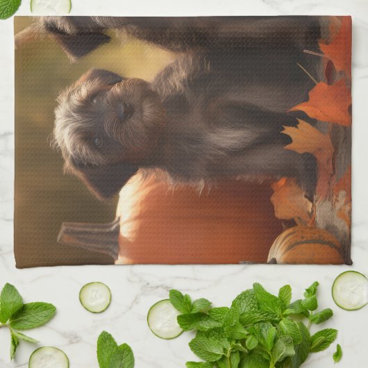 Wirehaired Pointing Griffon Puppy Autumn Theedoek (Gevouwen)