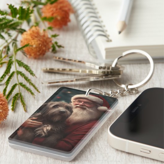 Wirehaired Pointing Griffon Sinterklaas Kerstmis Sleutelhanger (Voorkant Rechts)