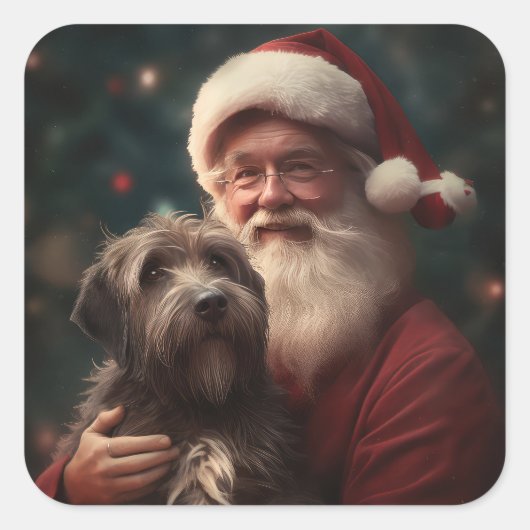 Wirehaired Pointing Griffon Sinterklaas Kerstmis Vierkante Sticker (Voorkant)