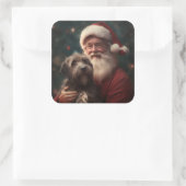 Wirehaired Pointing Griffon Sinterklaas Kerstmis Vierkante Sticker (Tas)