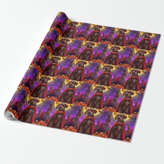 Wirehaired Pointing Griffon Vampire Pumpkins eng Cadeaupapier (Uitgerold)