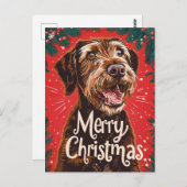 Wirehaired Pointing Griffon Vrolijk Kerstfeest Briefkaart (Voorkant / Achterkant)