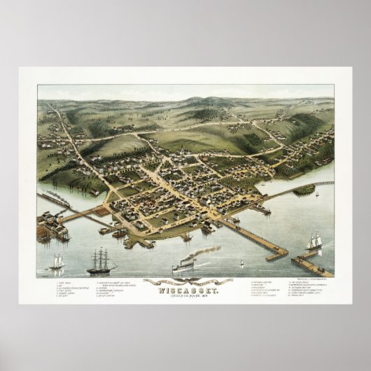 Wiscasset, Maine Bird's Eye View, 1878 Poster (Devant)