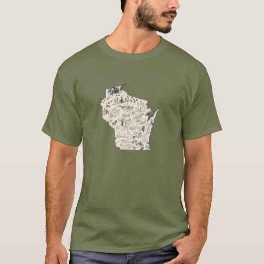 Wisconsin Afbeelding Kaart Antiek Grafiek Retro T-shirt (Voorkant)