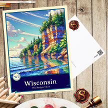 Wisconsin | Anime Stijl Cel Gearceerde Ansichtkaar