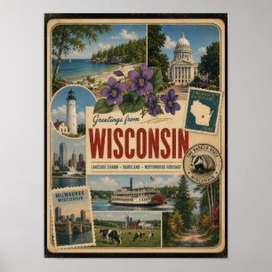 Wisconsin Authentieke Vintage Stijl Poster