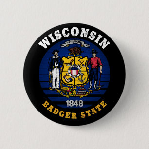 WISCONSIN BADGER STATE FLAG RONDE BUTTON 5,7 CM