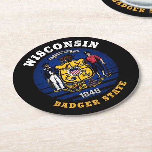 WISCONSIN BADGER STATE FLAG RONDE KARTONNEN ONDERZETTER (Gebogen)