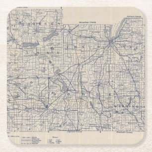 Wisconsin Bicycle Road Map 4 Vierkante Kartonnen Onderzetter