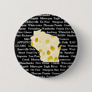 Wisconsin Cities Cheese Head Button