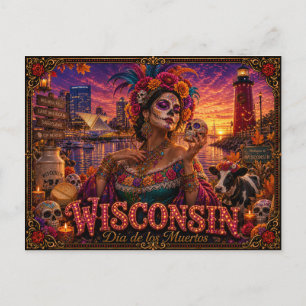 Wisconsin Día de los Muertos Retro Briefkaart
