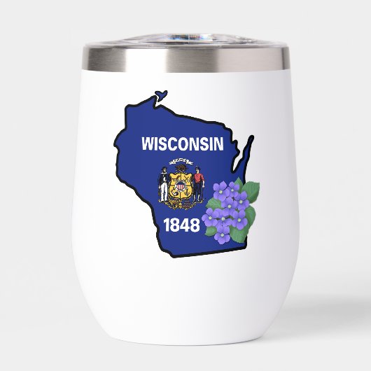 Wisconsin Drapeau et Fleur Bleu Violet Nom personn (Avant)