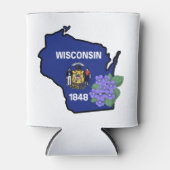 Wisconsin Flag & Flower Blue Violet Aangepaste naa Blikjeskoeler (Voorkant)