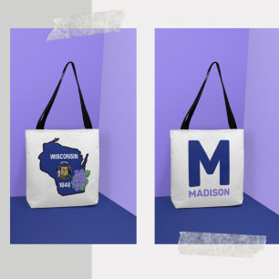Wisconsin Flag & Flower Blue Violet Aangepaste naa Draagtas