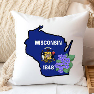 Wisconsin Flag & Flower Blue Violet Aangepaste naa Kussen